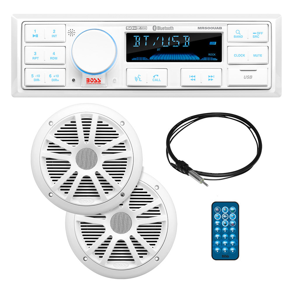 Boss Audio MCK500WB6 Kit wMR500UAB 2 MR6W Speakers MRANT10 Antenna White Remote Refurbished CRMCK500WB6