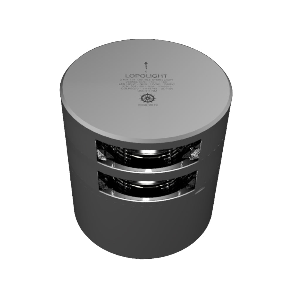 Lopolight Series 301106 Double Stacked Stern Light 3NM Horizontal Mount White Silver Housing 301105ST