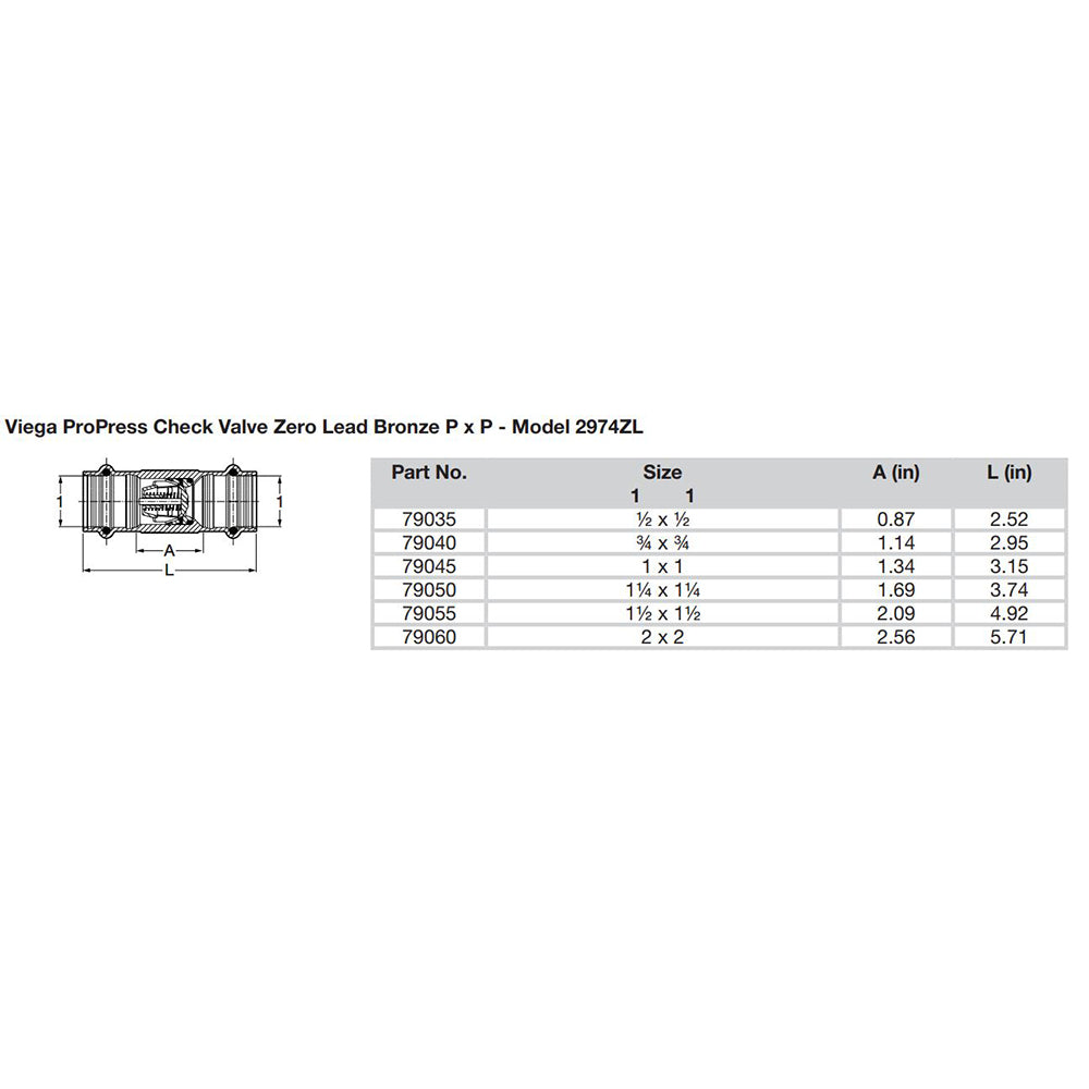 Viega ProPress 114 Zero Lead Check Valve Double Press Connection Smart Connect Technology 79050