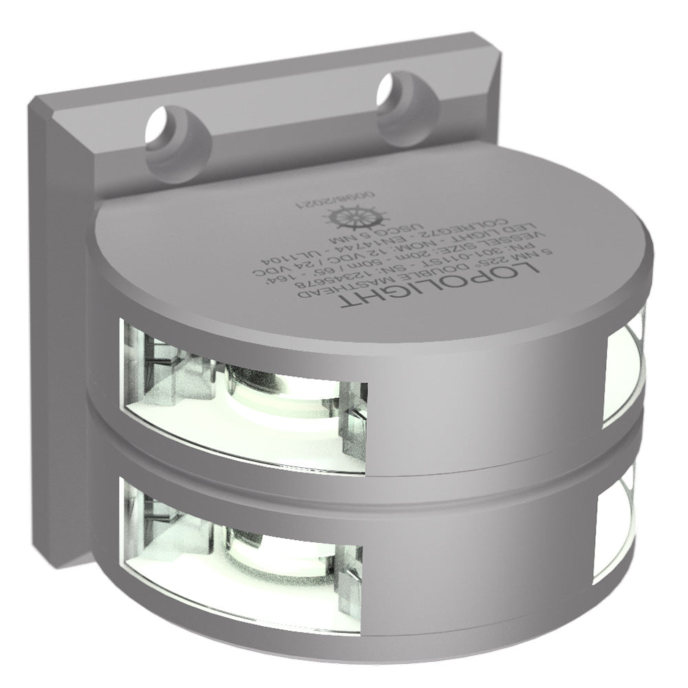 Lopolight Series 301011 Double Stacked Masthead Light 5NM Vertical Mount White Silver Housing 301011ST