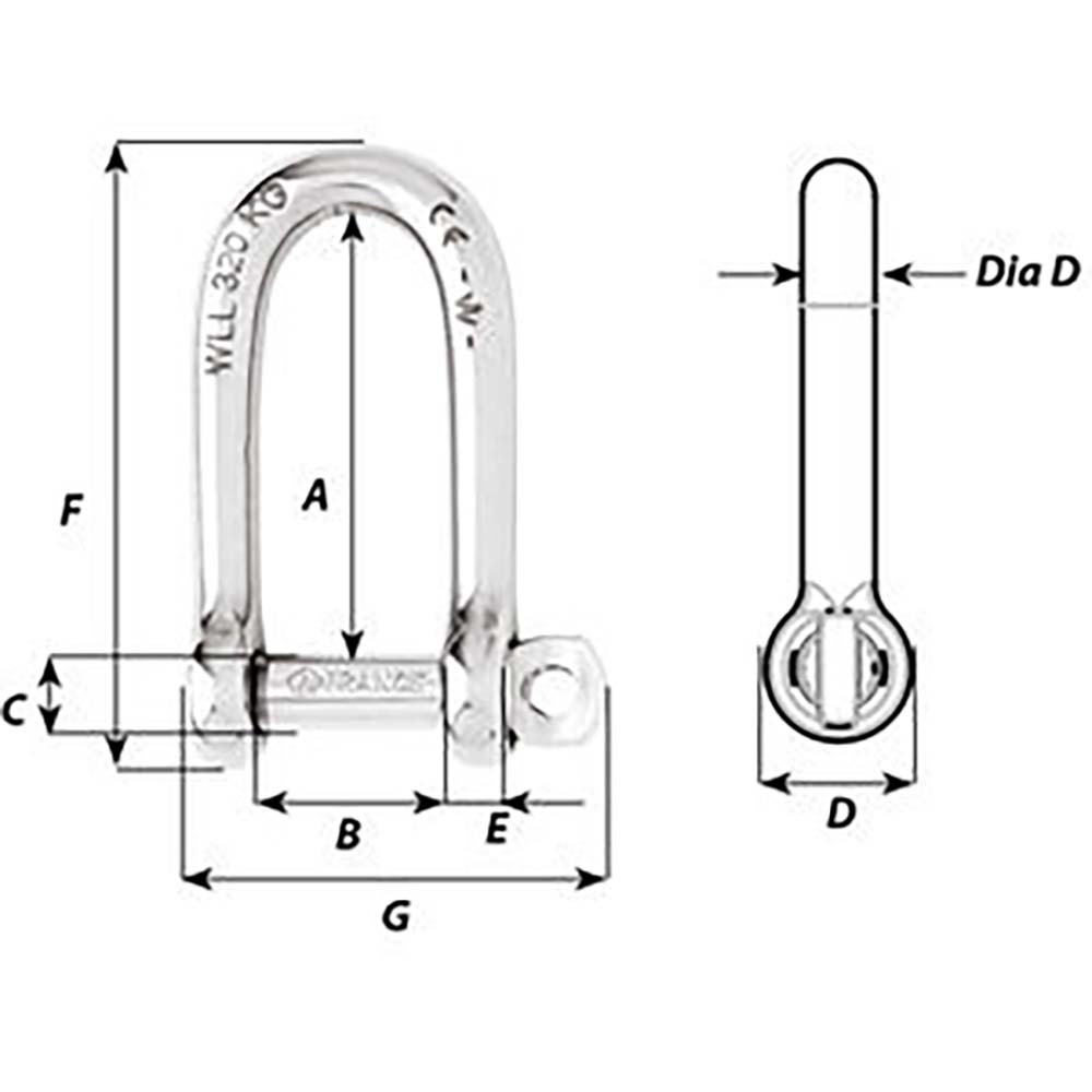 Wicahrd SelfLocking Long D Shackle Diameter 5mm 316 01212