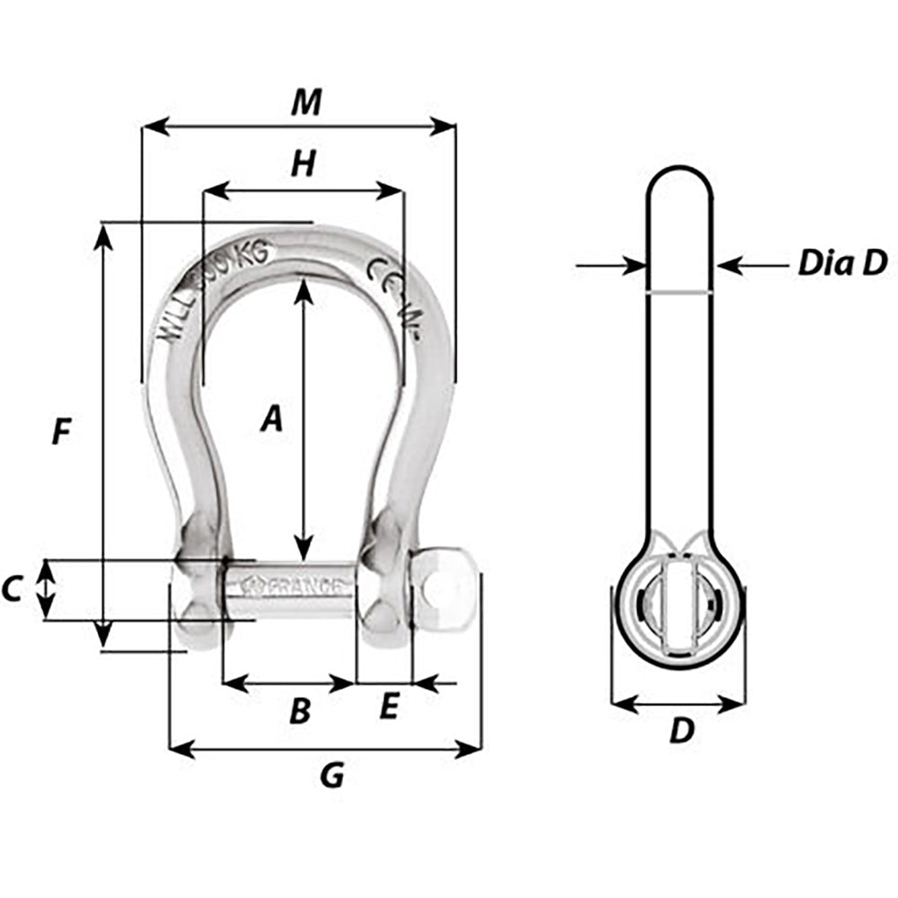 Wichard Not SelfLocking Bow Shackle 20mm Diameter 2532 01248