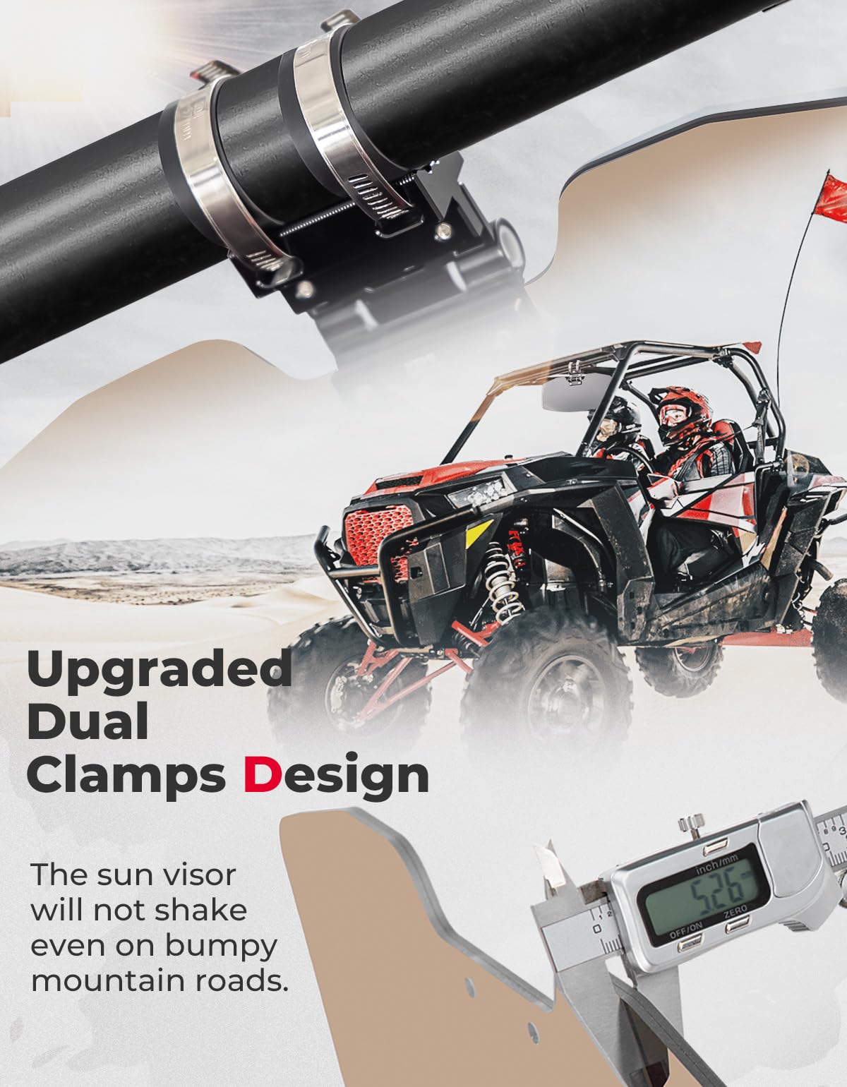 Oversized Upgraded UTV Sun Visor Mirror for 1.5¡±-2¡± Roll Bars - Kemimoto