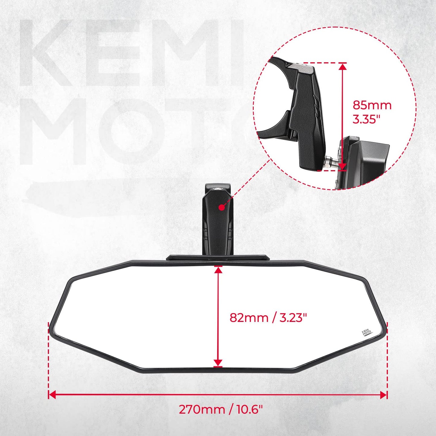 UTV Rear View Mirror Fit for 1.6"-2" Roll Bar Mount - Kemimoto