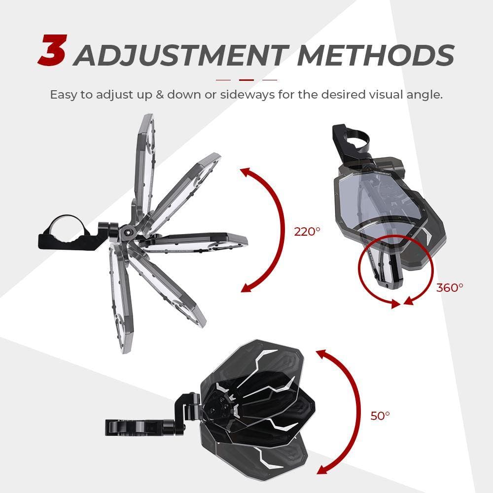 UTV 1.65"-2" Round Tube Adjustable Rear View Mirror & UTV 1.6"-2" Round Tube Adjustable Side Mirror - Kemimoto