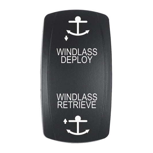 Pacer Actuator  WINDLASS DPLYRTRV fV Series Contura Switches  Black  Laser Etched TopBottom Light EV2LEWND