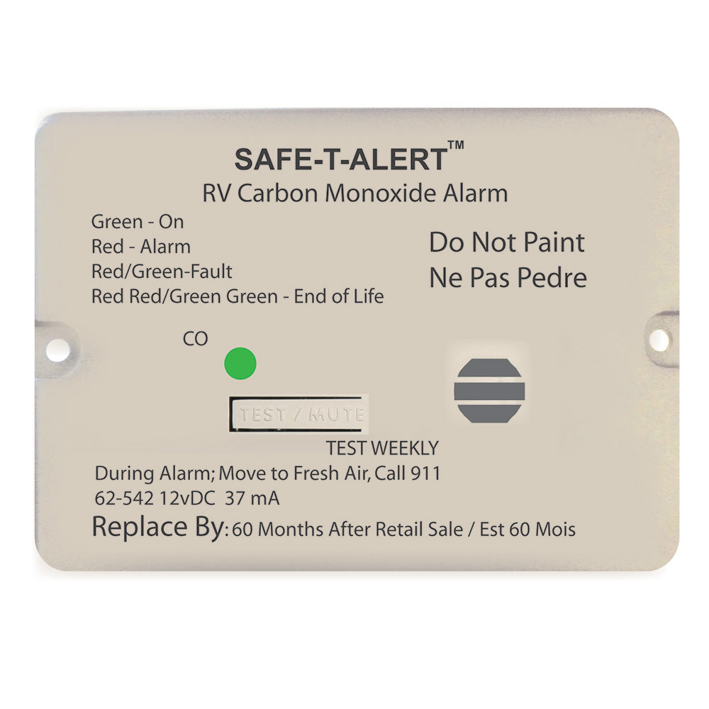 SafeTAlert 62 Series Carbon Monoxide Alarm  12V  RV Flush Mount  White 62542WT