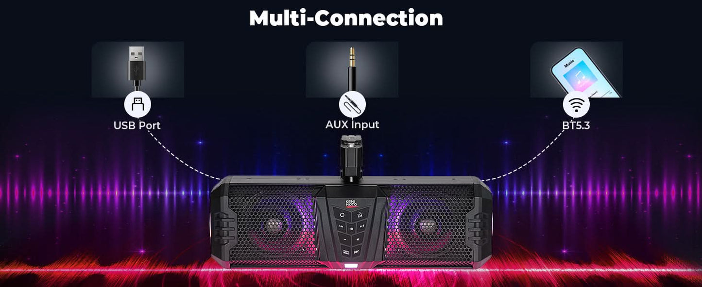 Midnight 40 16' Bluetooth Sound Bar –2025 Compact RGB UTV Speaker for Golf Cart, ATV, Polaris RZR