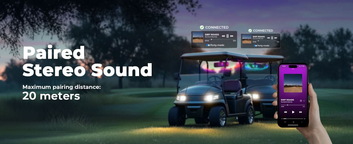 Midnight 40 16' Bluetooth Sound Bar –2025 Compact RGB UTV Speaker for Golf Cart, ATV, Polaris RZR