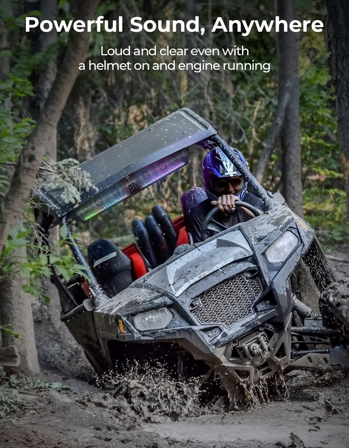 UTV Bluetooth Sound Bar – 32' RGB Speaker, IP66 Waterproof 2025 | Fits 1'-2' Roll Bars on Polaris RZR, Can-Am, SxS, Golf Carts