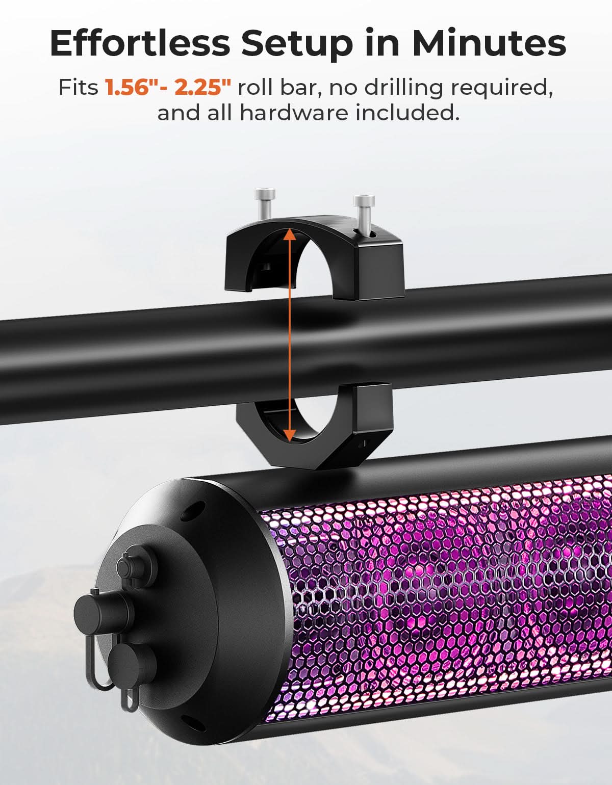 UTV Bluetooth Sound Bar – 32' RGB Speaker, IP66 Waterproof 2025 | Fits 1'-2' Roll Bars on Polaris RZR, Can-Am, SxS, Golf Carts