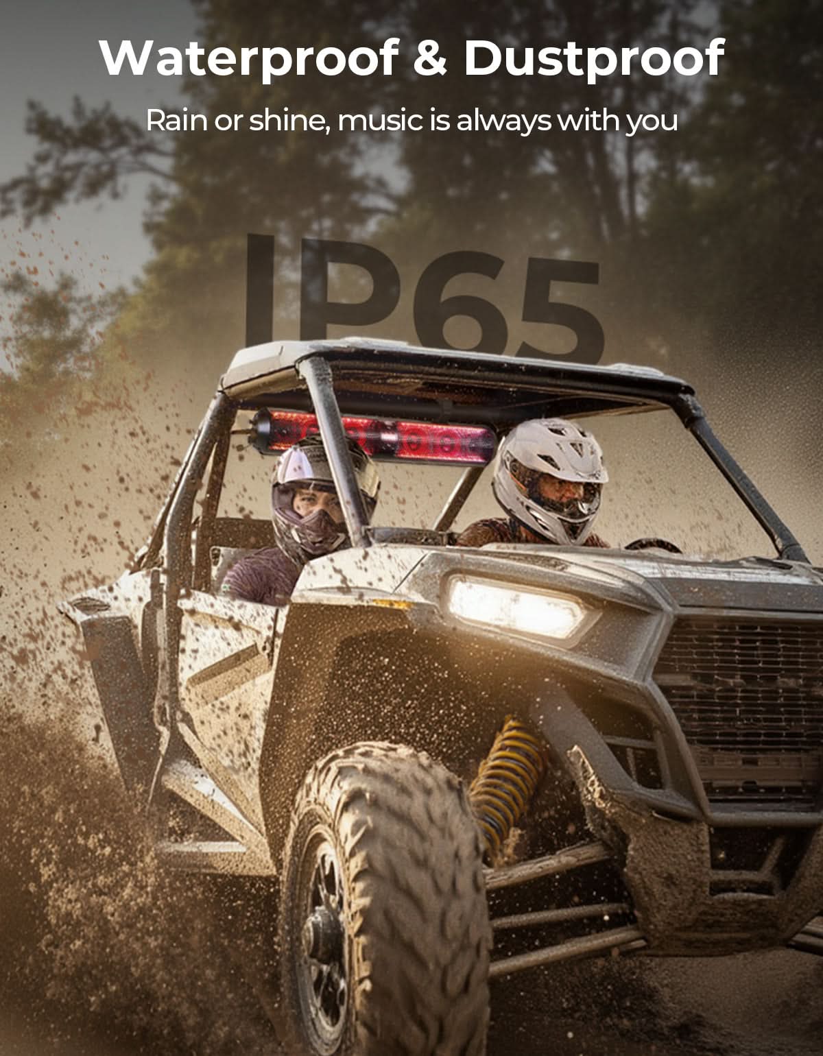 UTV Bluetooth Sound Bar – 32' RGB Speaker, IP66 Waterproof 2025 | Fits 1'-2' Roll Bars on Polaris RZR, Can-Am, SxS, Golf Carts