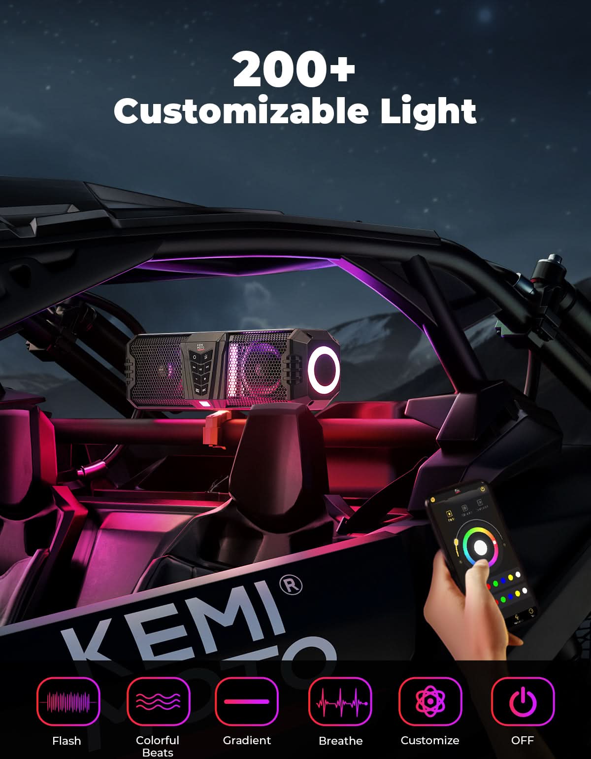 Midnight 40 16' Bluetooth Sound Bar –2025 Compact RGB UTV Speaker for Golf Cart, ATV, Polaris RZR