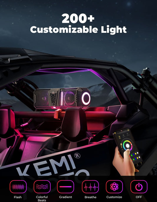 Midnight 40 16' Bluetooth Sound Bar –2025 Compact RGB UTV Speaker for Golf Cart, ATV, Polaris RZR