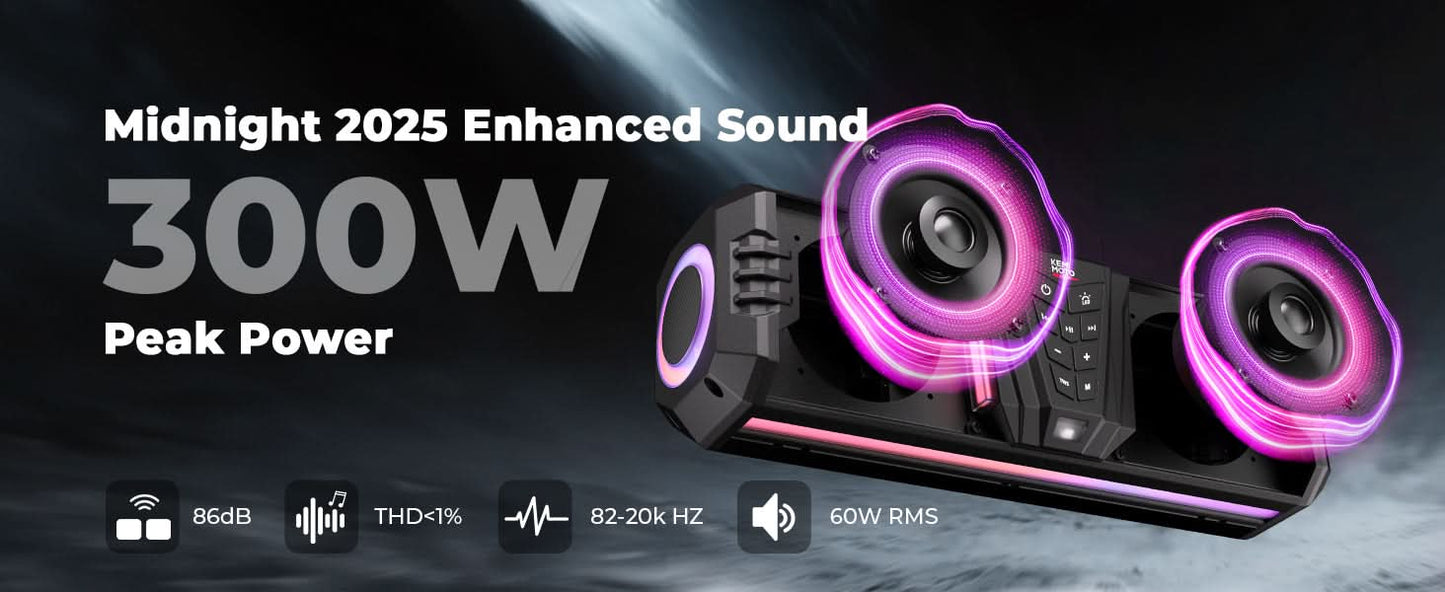 Midnight 40 16' Bluetooth Sound Bar –2025 Compact RGB UTV Speaker for Golf Cart, ATV, Polaris RZR