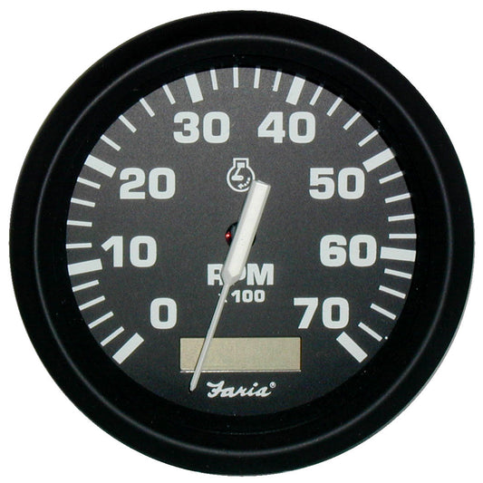 Faria Euro Black 4 Tachometer wHourmeter  7000 RPM Gas  Outboard 32840