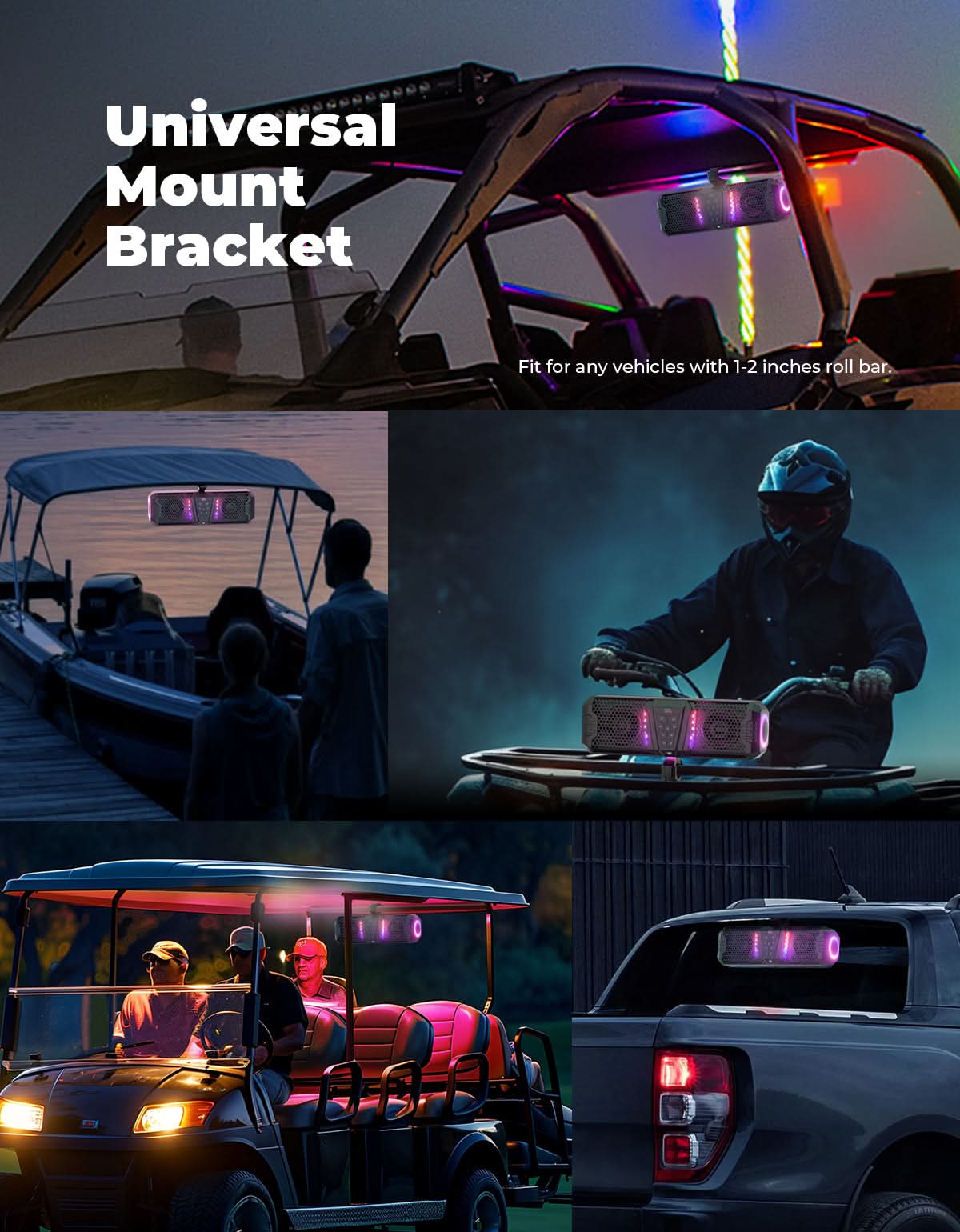 Midnight 40 16' Bluetooth Sound Bar –2025 Compact RGB UTV Speaker for Golf Cart, ATV, Polaris RZR