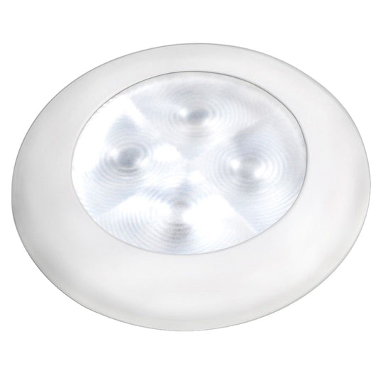 Hella Marine Slim Line LED Enhanced Brightness Round Courtesy Lamp  White LED  White Plastic Bezel  12V 980500541
