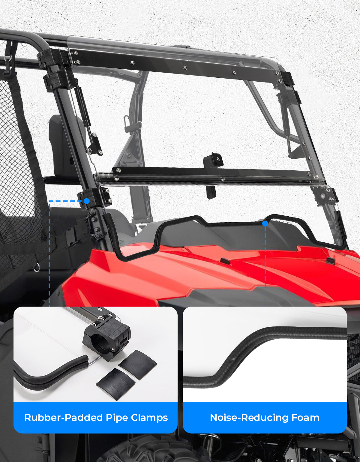 UTV Flip Up Windshield for Pioneer 700/700-4 2014-2025 - Kemimoto