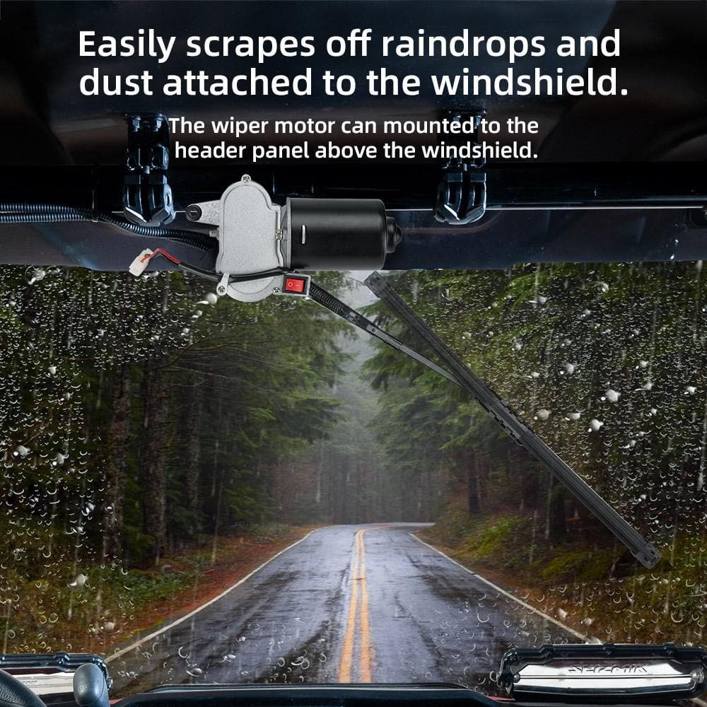 12V Electric Windshield Wiper Washer Kit for Polaris RZR, Ranger, Can-Am