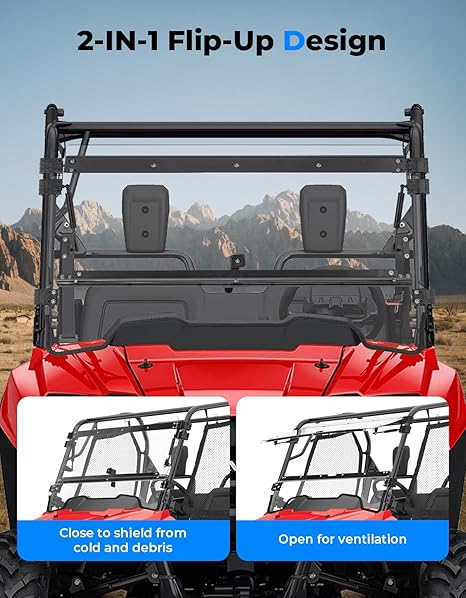 UTV 2-IN-1 Flip Windshield for Honda Pioneer 700 / 700-4 - Kemimoto
