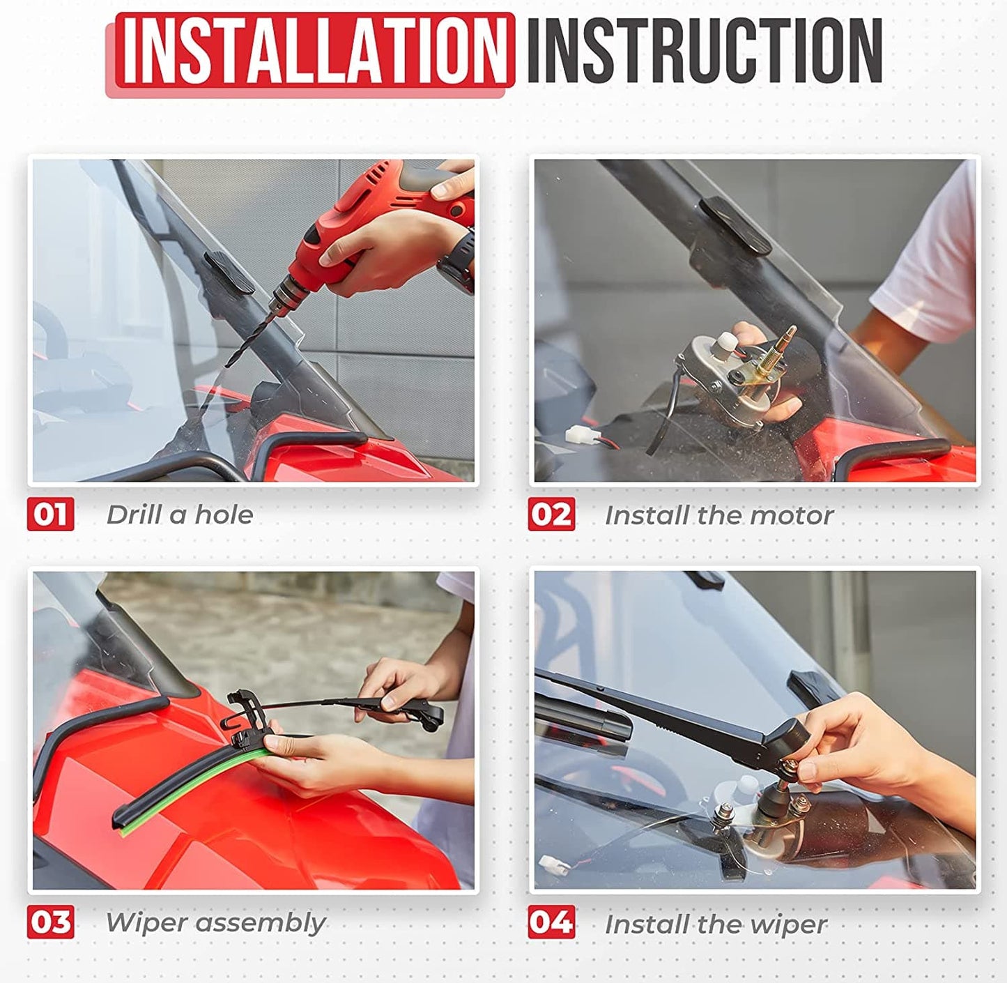 12V Electric Windshield Wiper Washer Kit for Polaris RZR, Ranger, Can-Am