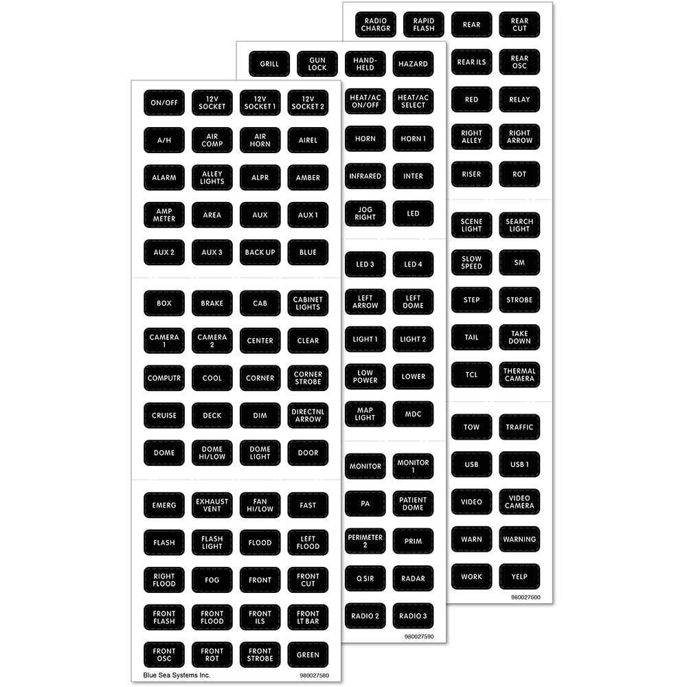 Blue Sea 7870 Black 180 Label Set  Emergency Vehicles 7870