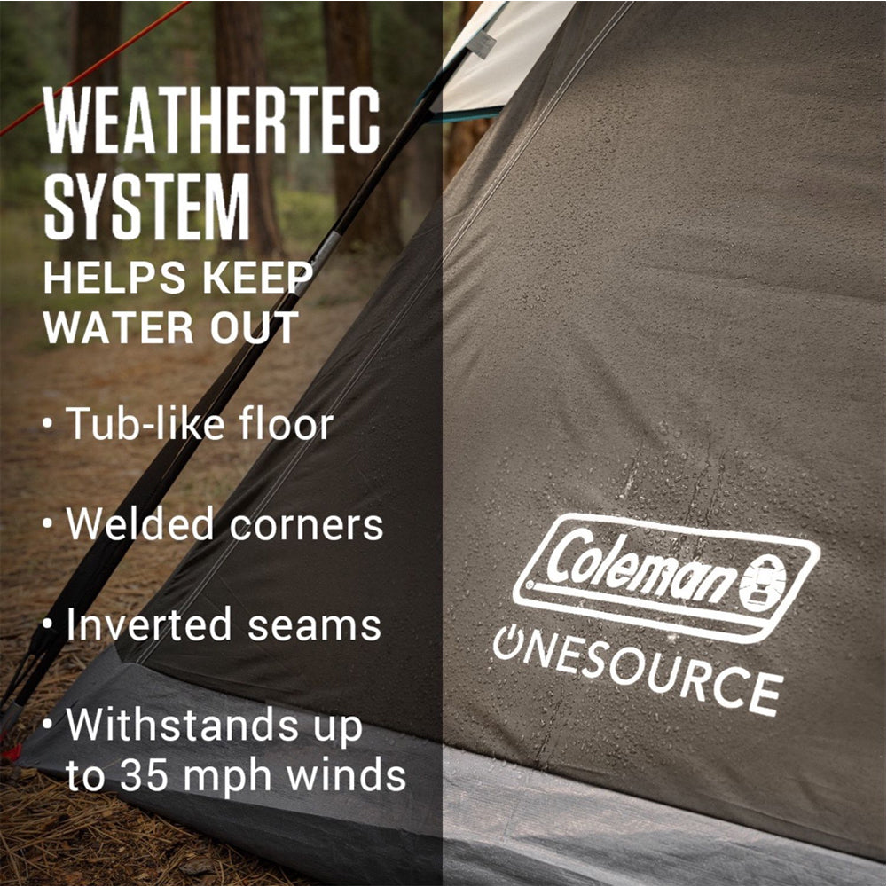 Coleman OneSource Rechargeable 4Person Camping Dome Tent wAirflow System  LED Lighting 2000035457