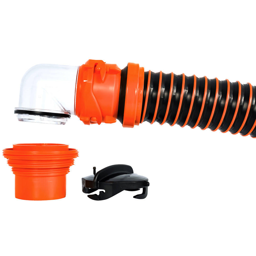 Camco RhinoEXTREME 15 Sewer Hose Kit wSwivel Fitting 4 In 1 Elbow Caps 39861