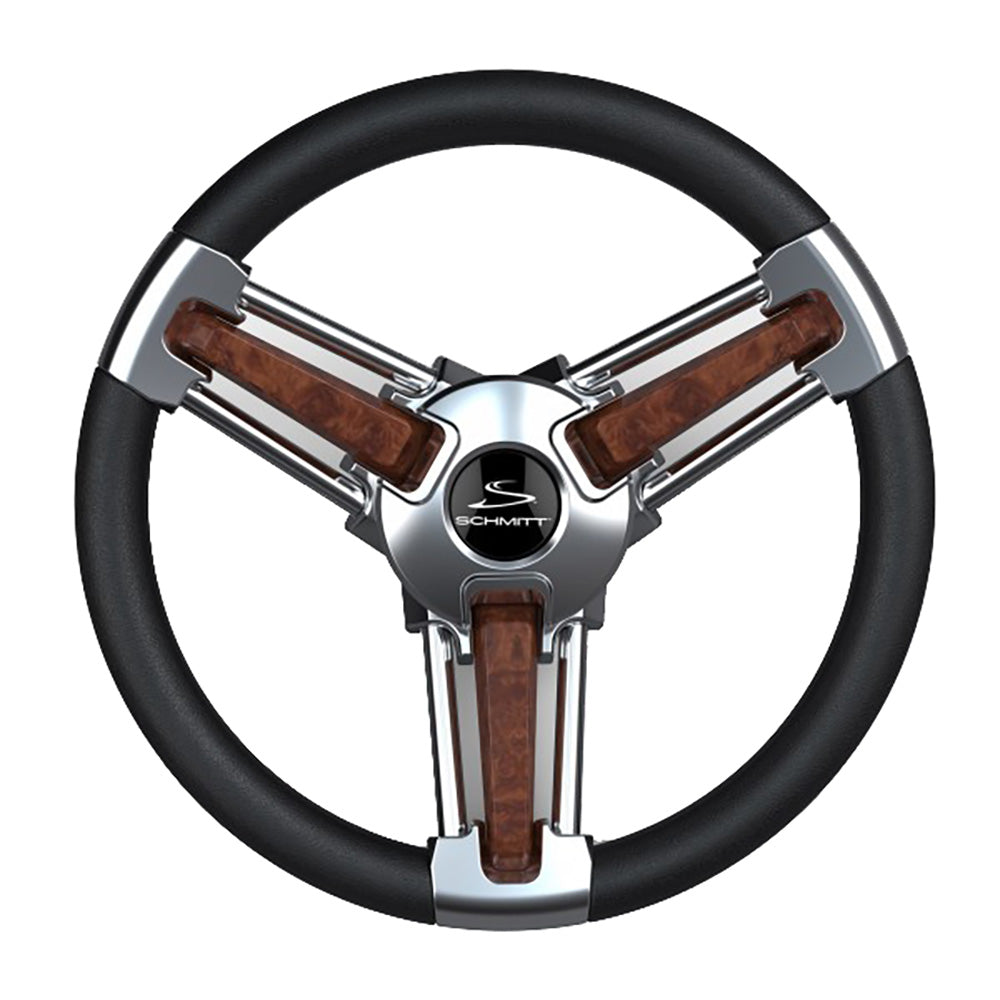 Schmitt Marine Burano Wheel 14 34 Tapered Shaft Burl Polyurethane wStainless Spoke Includes Center CapNut PU10511104R