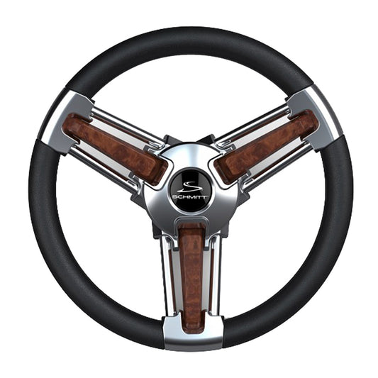 Schmitt Marine Burano Wheel 14 34 Tapered Shaft Burl Polyurethane wStainless Spoke Includes Center CapNut PU10511104R