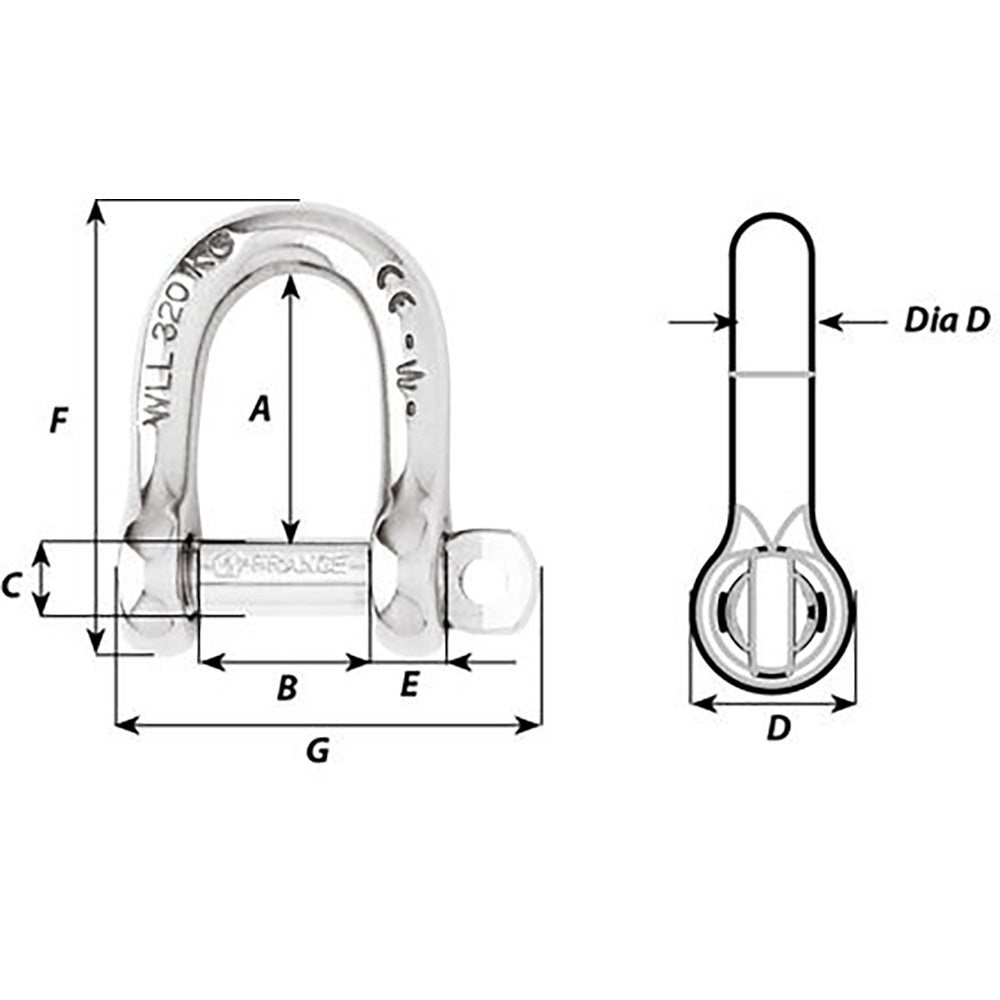 Wichard SelfLocking D Shackle  12mm Diameter  1532 01206