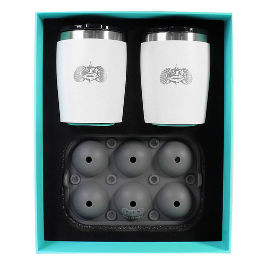 Toadfish NonTipping 10oz White Rocks Tumblers wIce Ball Tray  2 Tumblers 1119