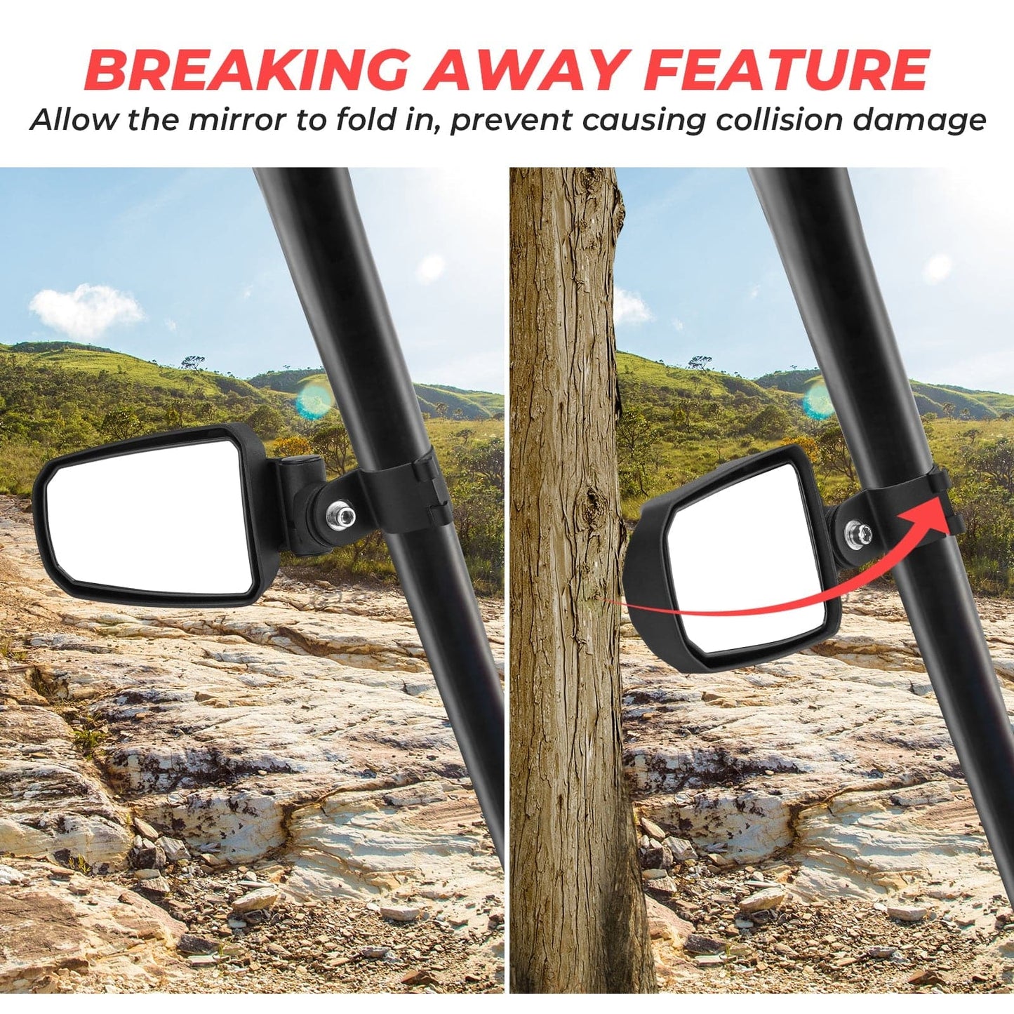 UTV Universal Adjustable Side View Convex Mirror for 1.75" Roll Cage - KEMIMOTO