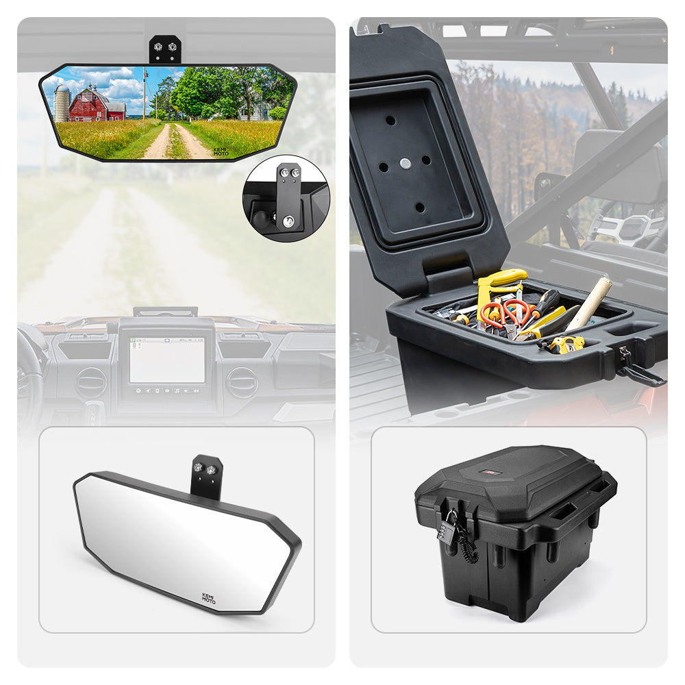Rear View Mirror & 45L Waterproof Tool Box for Polaris Ranger