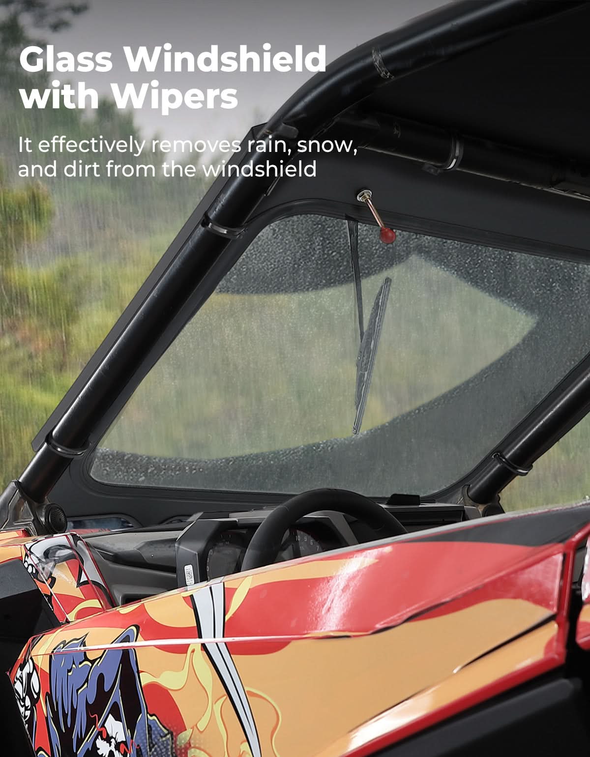 Glass Windshield with Manual Wipers for Polaris RZR PRO XP / RZR Turbo R 2020-2024 - Kemimoto