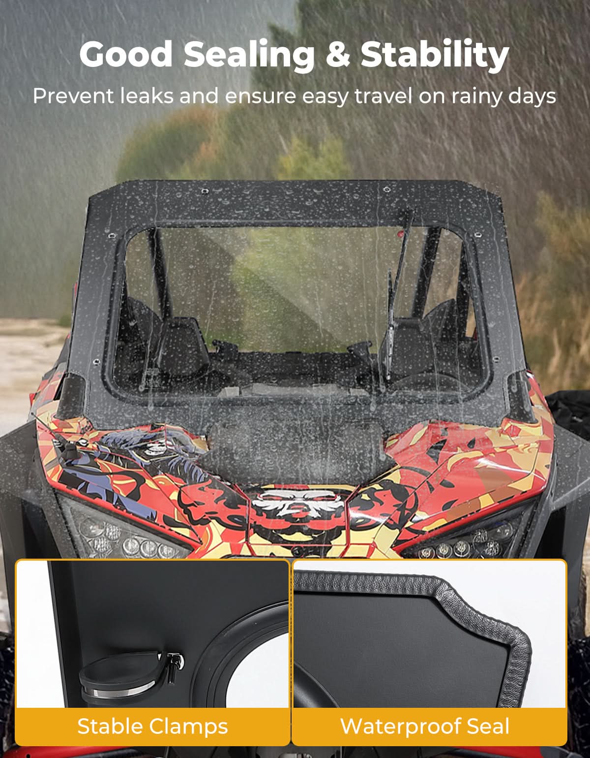 Glass Windshield with Manual Wipers for Polaris RZR PRO XP / RZR Turbo R 2020-2024 - Kemimoto