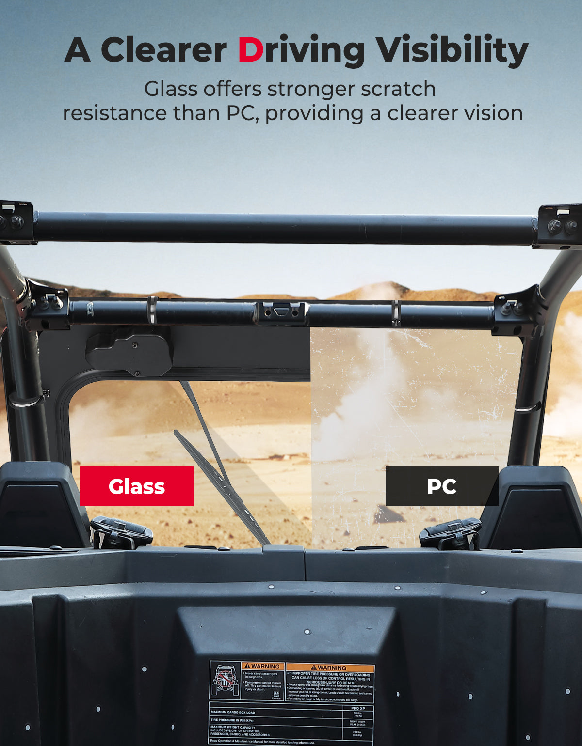 Glass Windshield with Electric Wipers for 2020-2024 Polaris RZR PRO XP / RZR Turbo R - Kemimoto