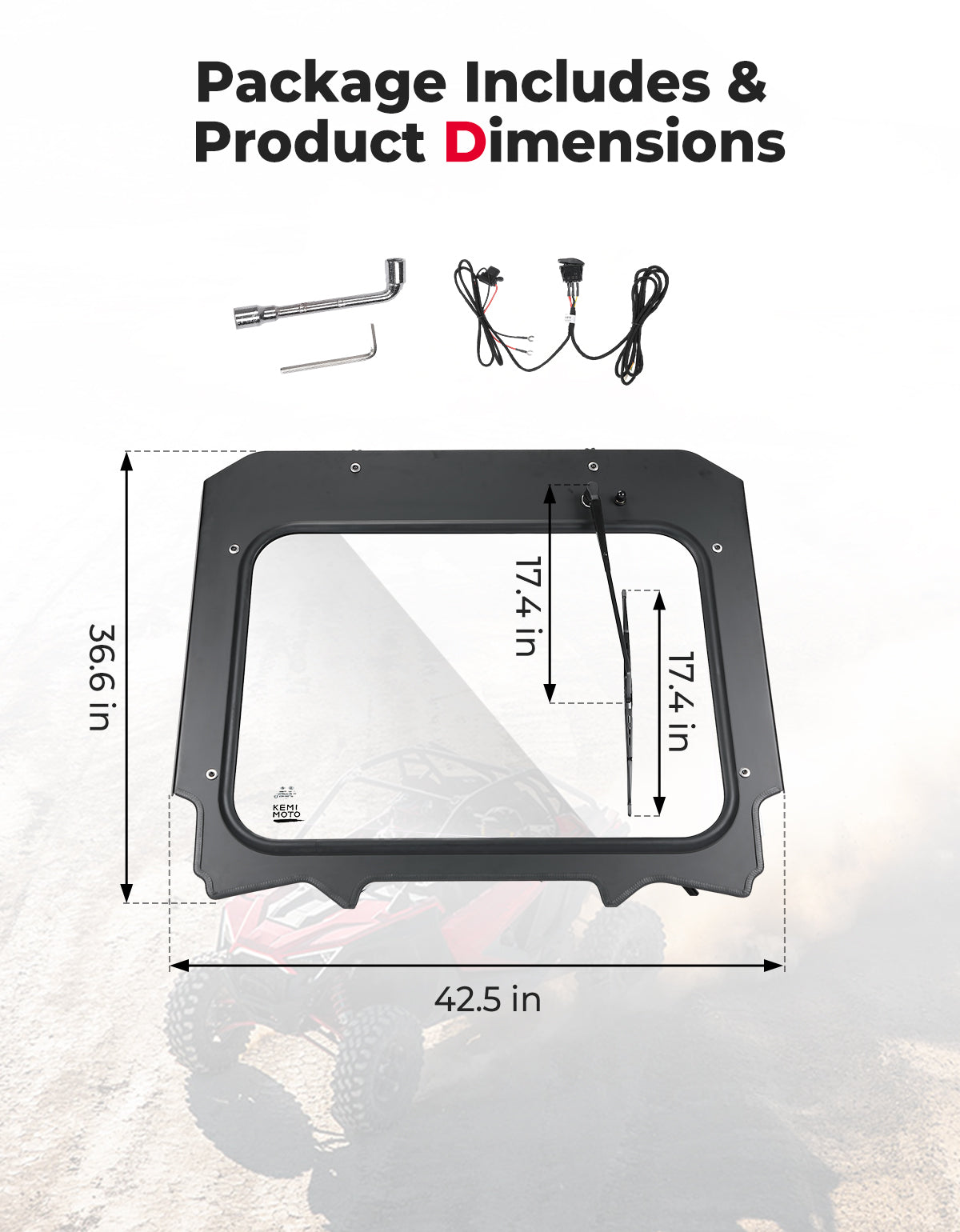 Glass Windshield with Electric Wipers for 2020-2024 Polaris RZR PRO XP / RZR Turbo R - Kemimoto