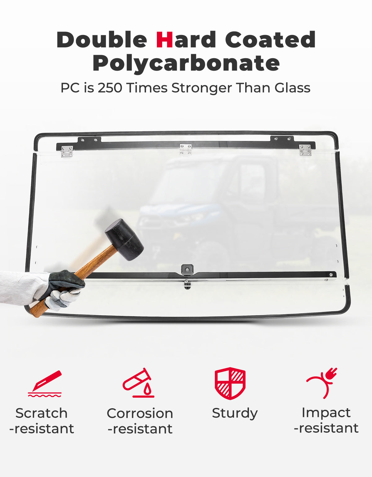 2-in-1 Flip Windshield 1/5' Thick Polycarbonate for Can-Am Defender HD5/8/10