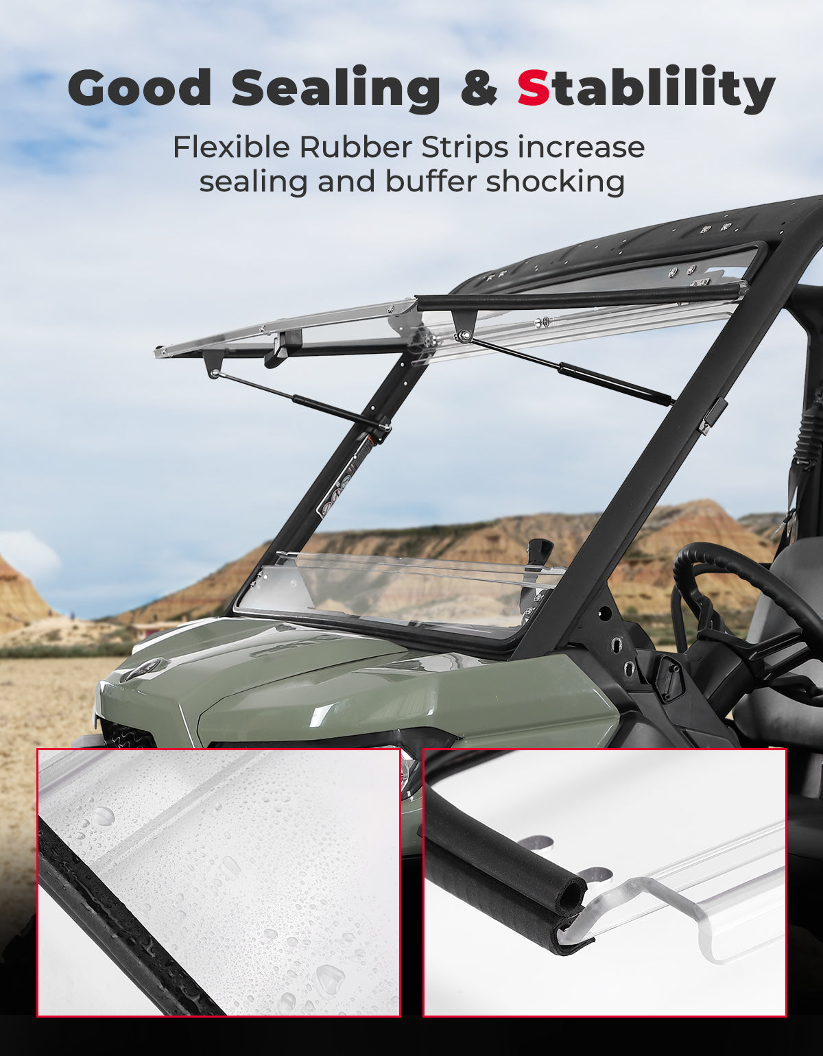 2-in-1 Flip Windshield 1/5' Thick Polycarbonate for Can-Am Defender HD5/8/10