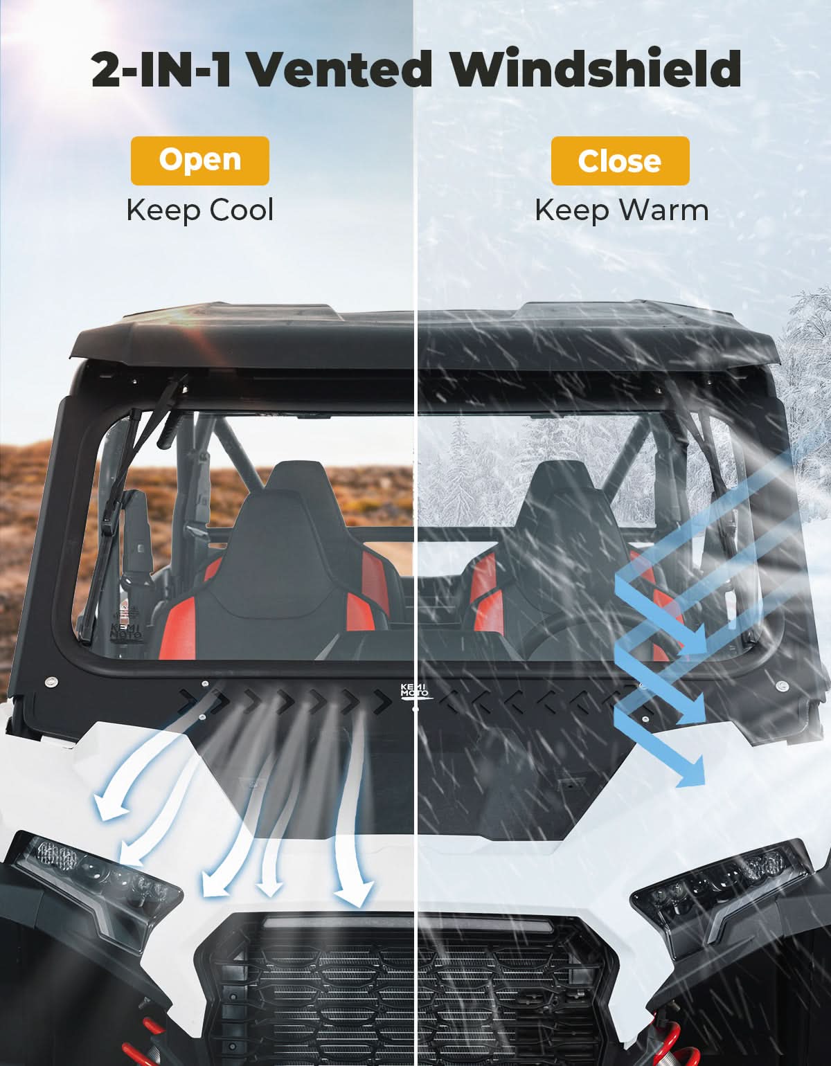 Glass Windshield with 2 Manual Wipers for 2024-2025 Polaris RZR XP 1000 / 4 - Kemimoto