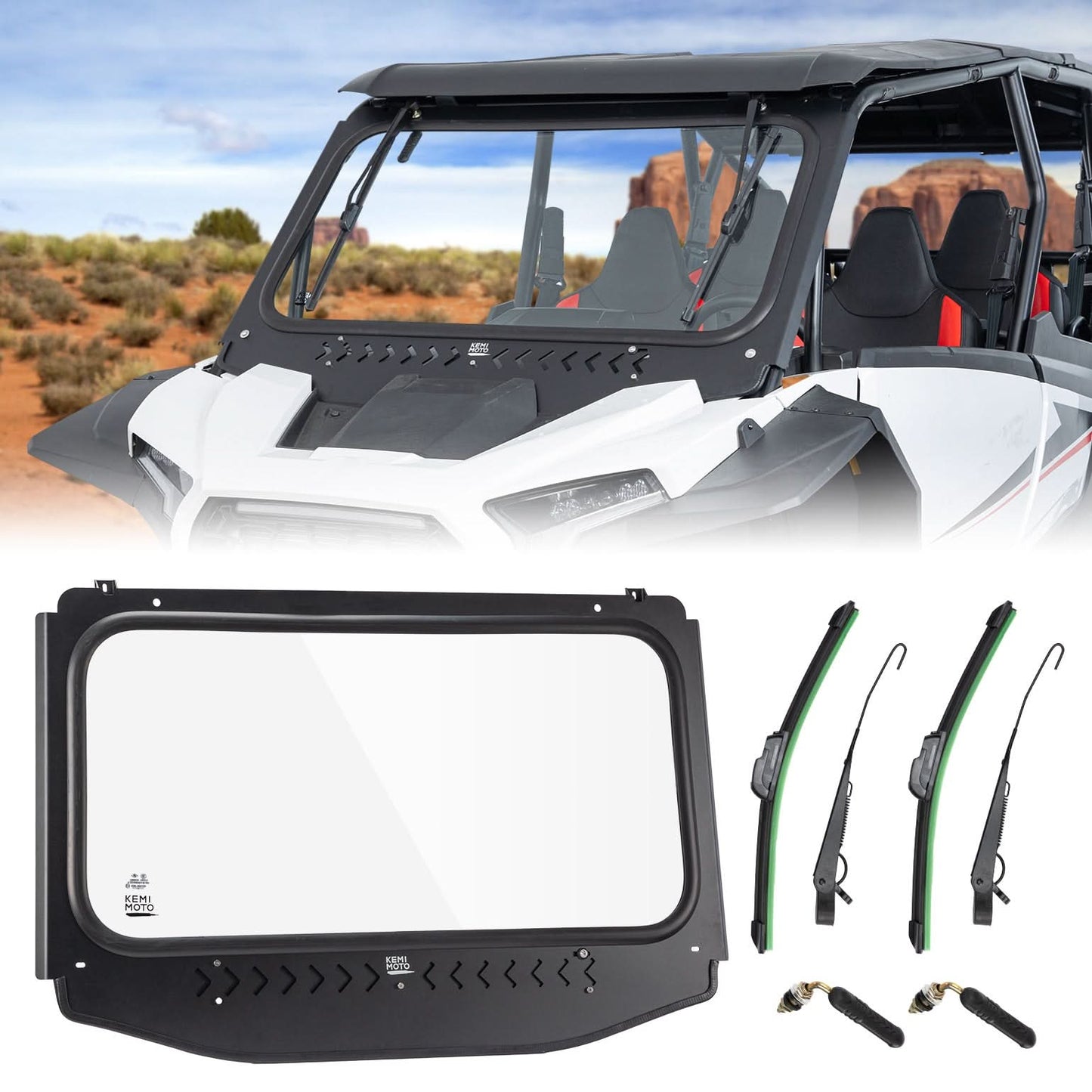 Glass Windshield with 2 Manual Wipers for 2024-2025 Polaris RZR XP 1000 / 4 - Kemimoto