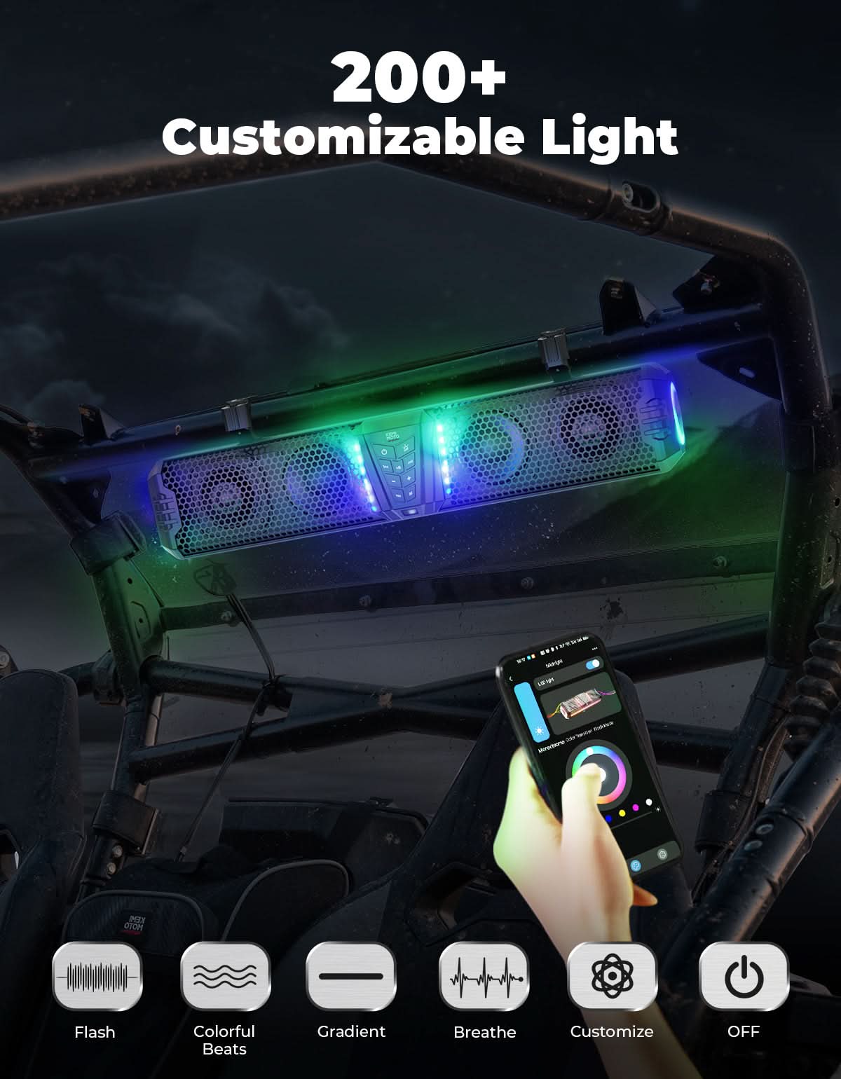 Midnight 60 UTV Soundbar 26' – Bluetooth & RGB Lights, Waterproof 2025 for Golf Cart/ATV/Polaris