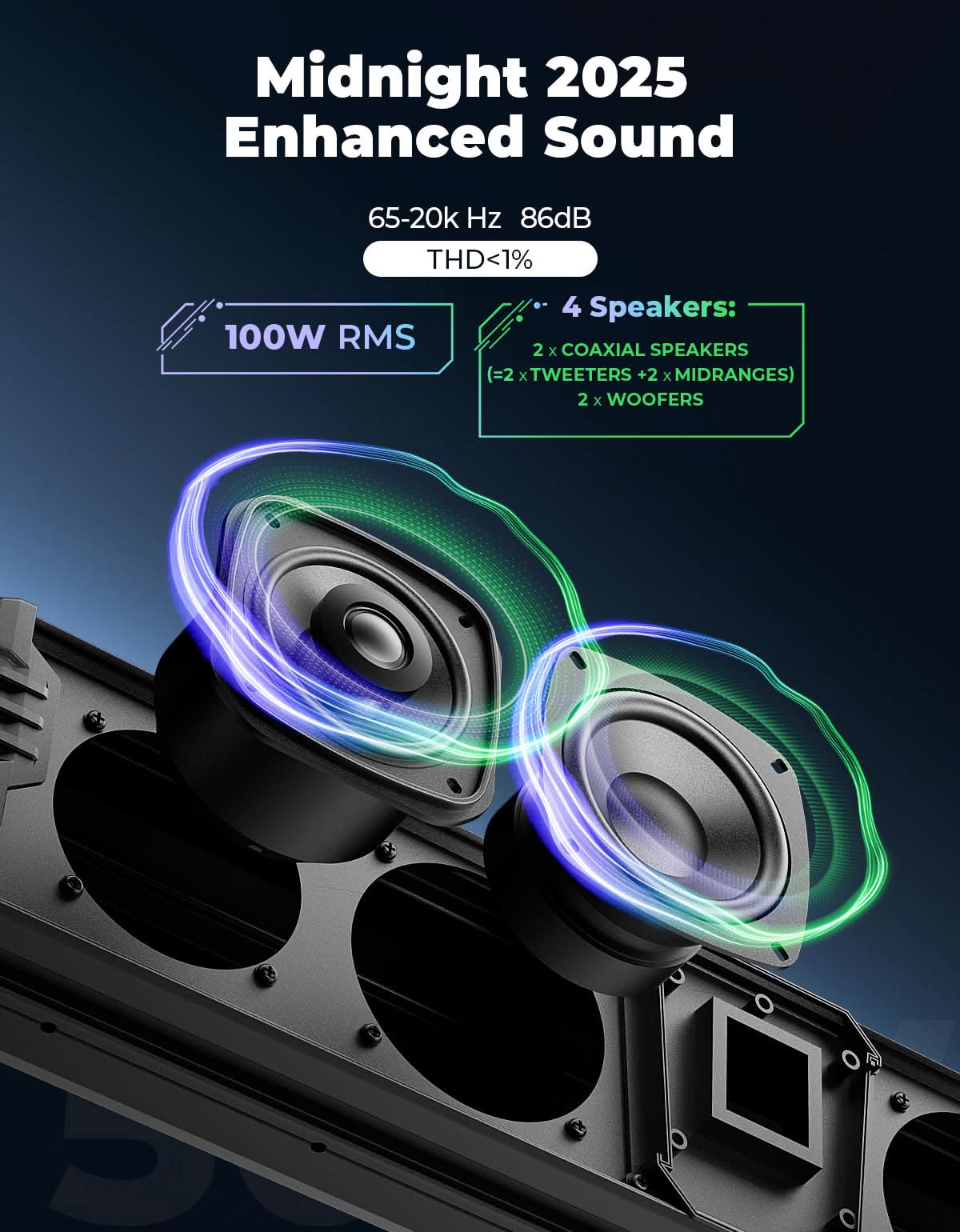 Midnight 60 UTV Soundbar 26' – Bluetooth & RGB Lights, Waterproof 2025 for Golf Cart/ATV/Polaris