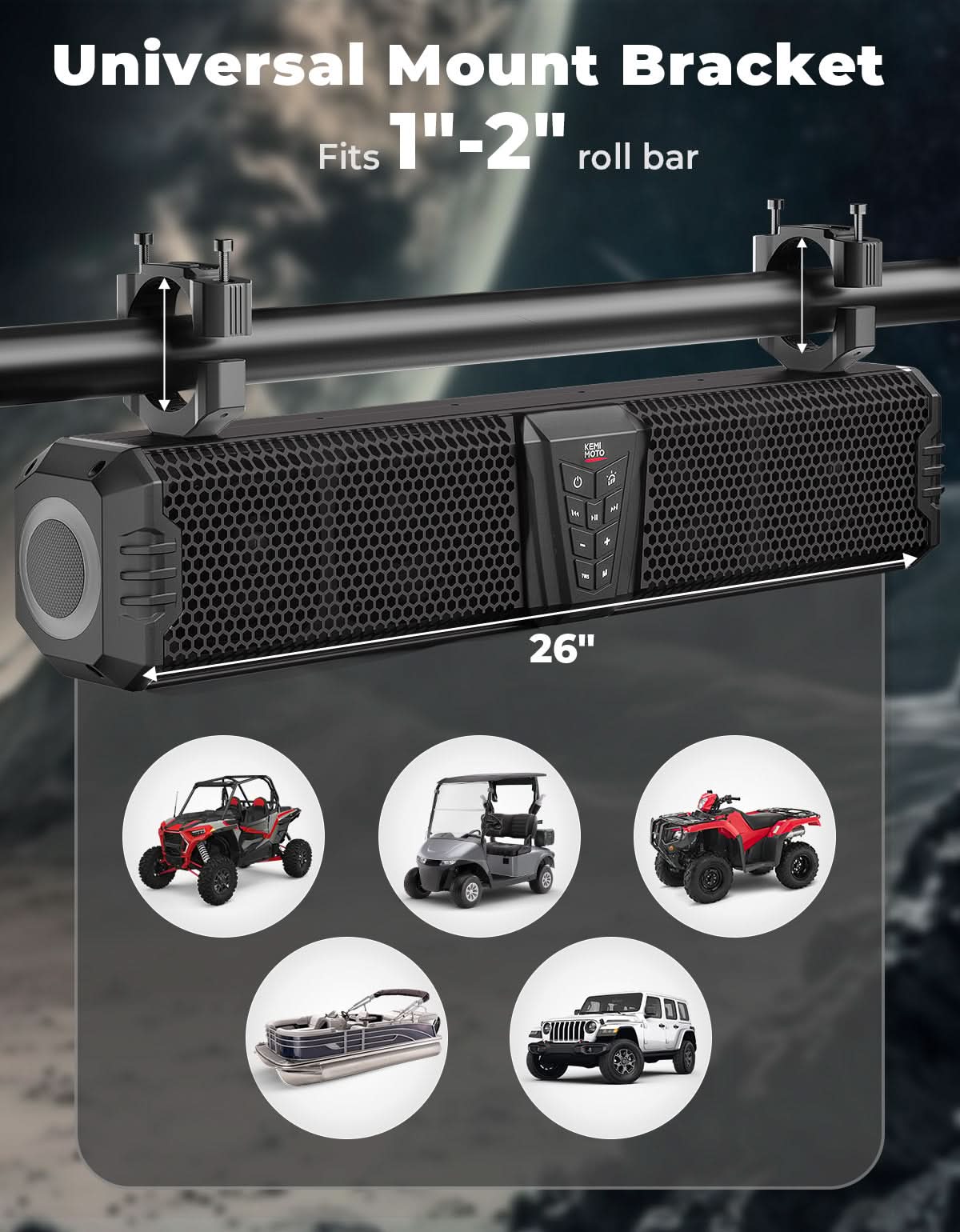 Midnight 60 UTV Soundbar 26' – Bluetooth & RGB Lights, Waterproof 2025 for Golf Cart/ATV/Polaris