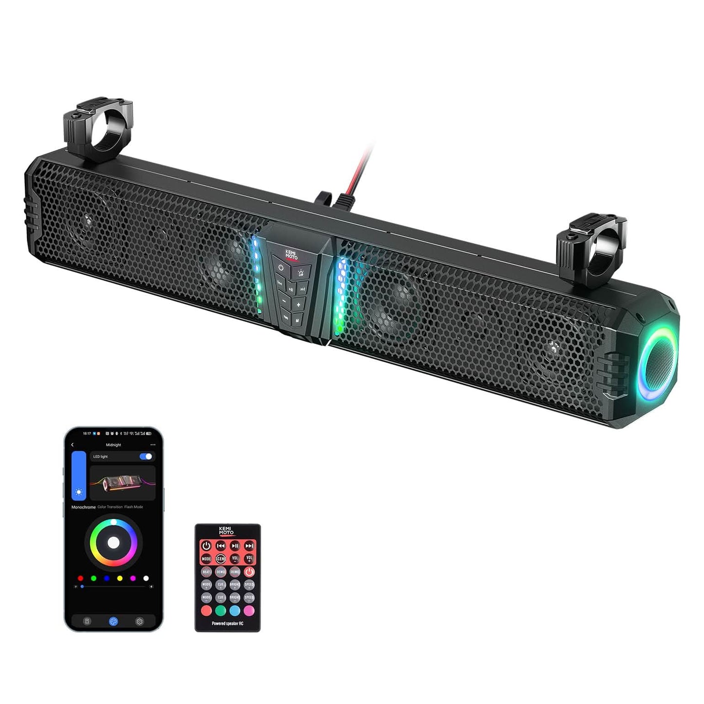 UTV Bluetooth Sound Bar – 32' RGB Speaker, IP66 Waterproof 2025 | Fits 1'-2' Roll Bars on Polaris RZR, Can-Am, SxS, Golf Carts