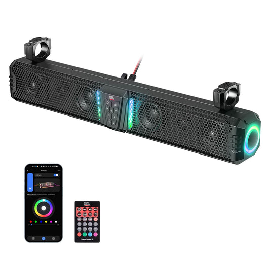 UTV Bluetooth Sound Bar – 32' RGB Speaker, IP66 Waterproof 2025 | Fits 1'-2' Roll Bars on Polaris RZR, Can-Am, SxS, Golf Carts