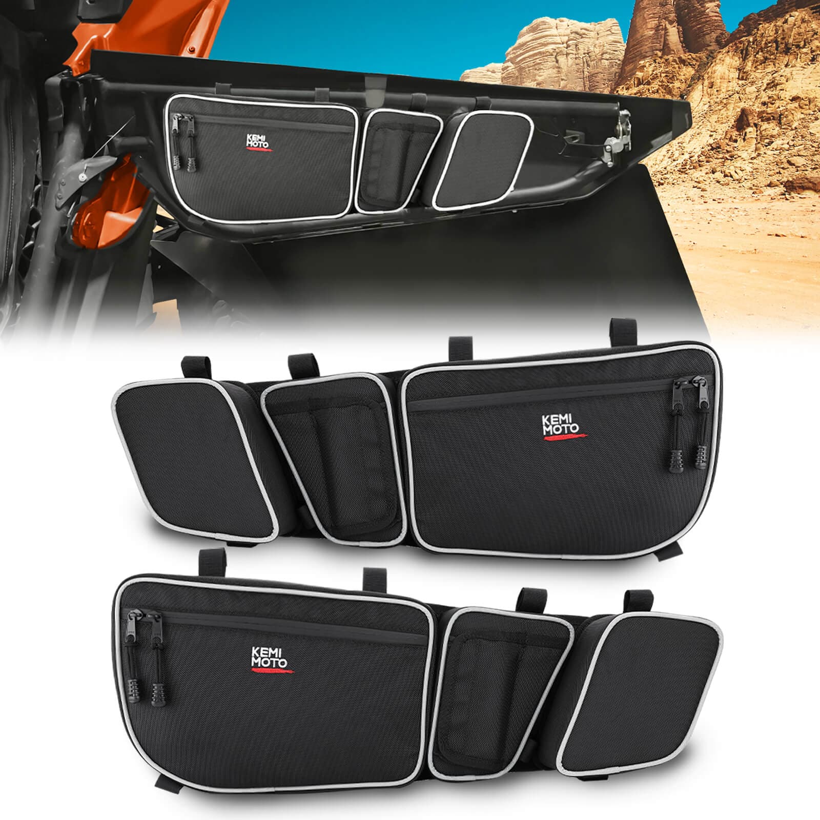 Can-Am Maverick X3 Navigation Storage Box and Holder & Front Door Strorage Bags - KEMIMOTO