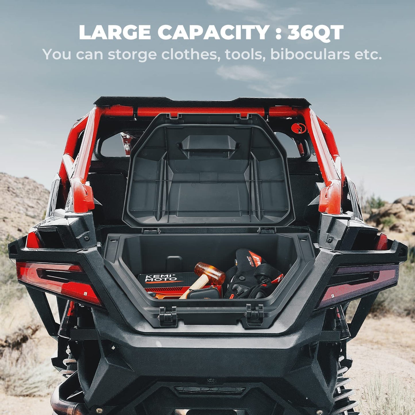 36L Rear Cargo Box with Two Lockable Latches Fit Polaris RZR PRO R - Kemimoto